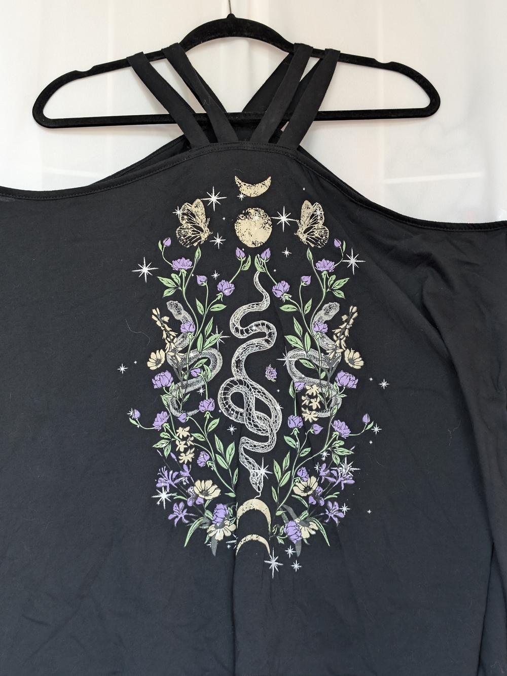 ROMWE Black Floral Snake Print Strappy Back Tank Top